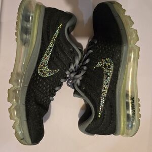 Nike Women Black Sneakers with Rhinestone Swoosh